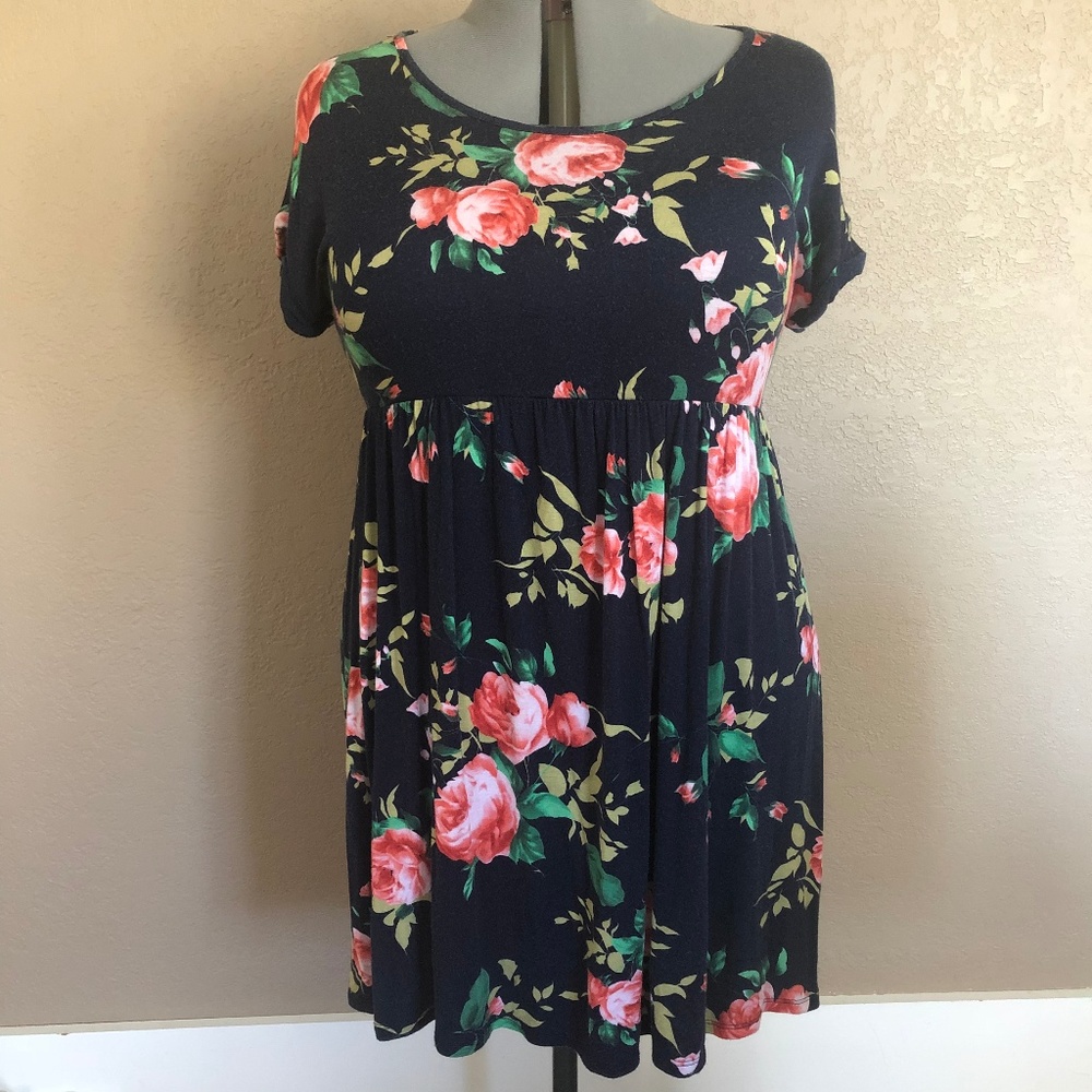Mon Ami Rose-Print Jersey Dress - L (12-14)